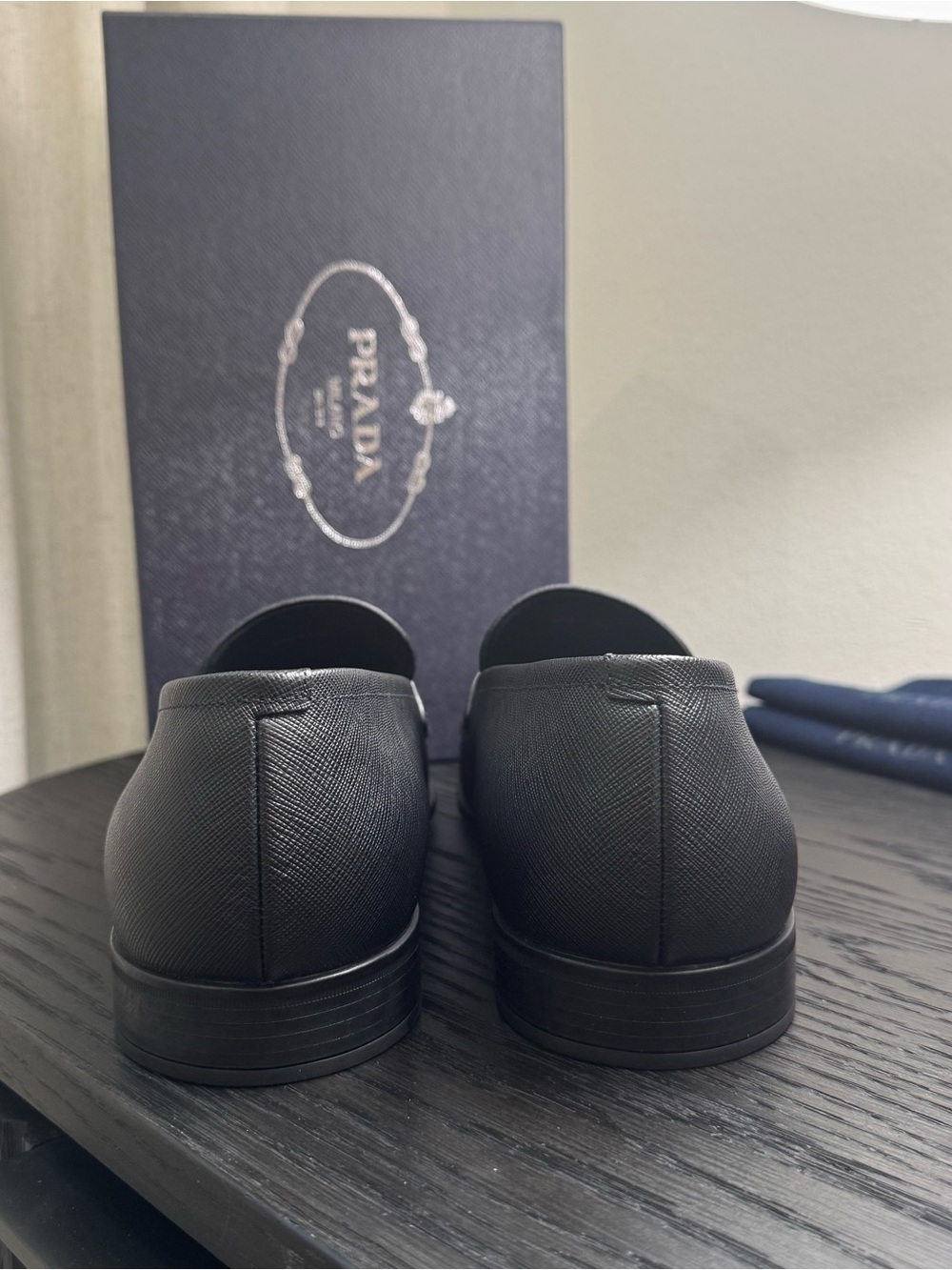 Prada Saffiano Triangle Logo Leather Dress Shoe Loafers 13 - Picture 7 of 9